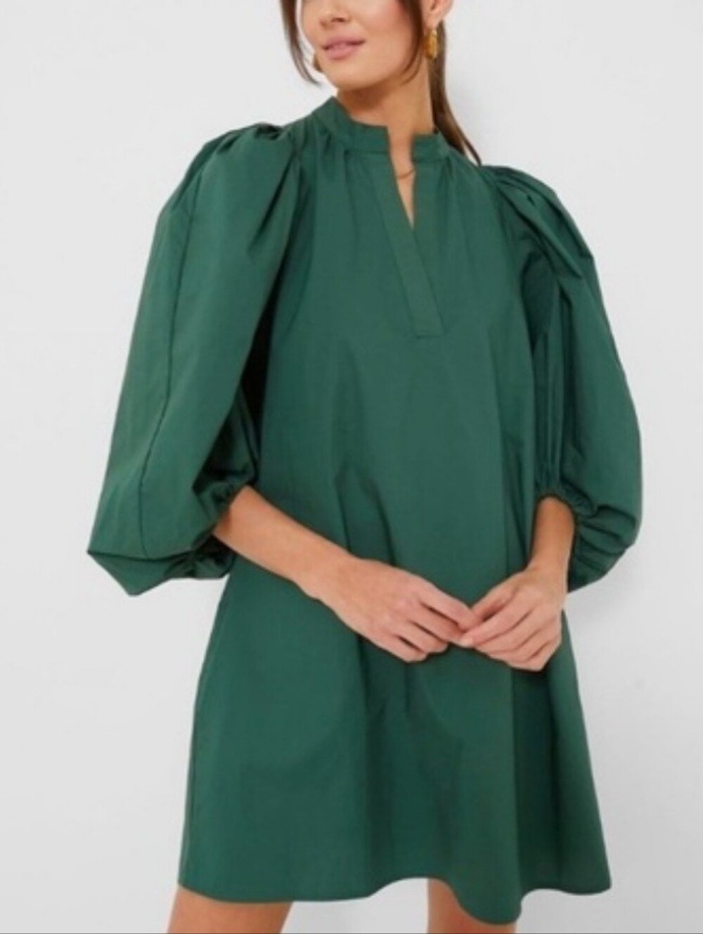 Tuckernuck Pomander Place Emerald Green Astrid Puff Sleeve Poplin Dress Size Med